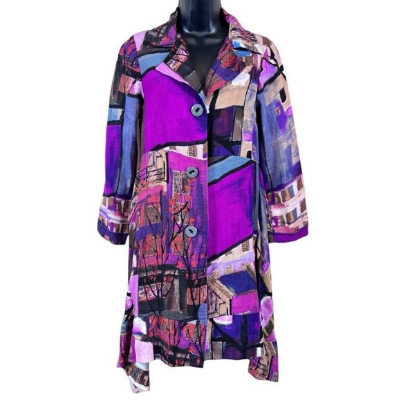 Aris A Multicolor Art to Wear Longline Lagenlook Jacket - Picture 1 of 11